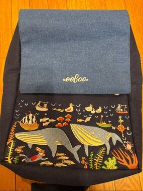 eeboo Navy Whale Embroidered Kids Backpack